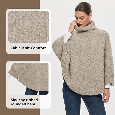 سترة نسائية بياقة مدورة من PULI سترة عصرية سميكة منسوجة على شكل كيب بلوفر مكتنزة شالات دافئة لخريف وشتاء in Kuwait