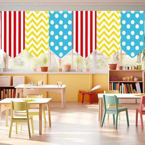 6 Pcs School Classroom Curtains Back to Classroom Colorful Stripe Curtains for Kindergarten Daycare Primary Bedroom Playroom Room Decor in Saudi Arabia