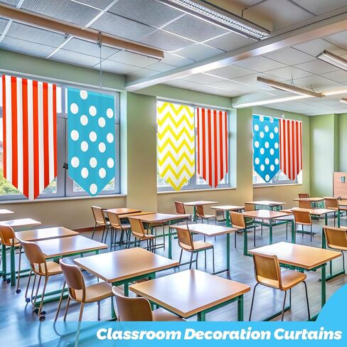 6 Pcs School Classroom Curtains Back to Classroom Colorful Stripe Curtains for Kindergarten Daycare Primary Bedroom Playroom Room Decor in Saudi Arabia