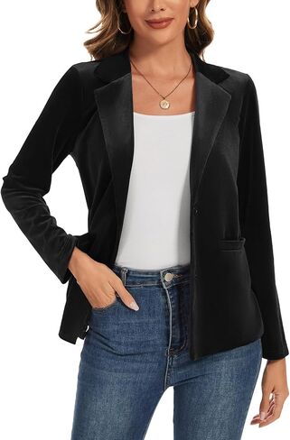 Women's Velvet Suit Blazer Jacket Casual Notch Collar Long Sleeve Two Buttons Open Front Blazer Coat Pocket in Saudi Arabia