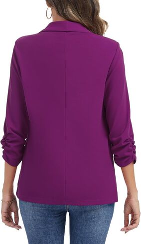 نساء Ruched 3/4 Sleeve Blazers عارضة شال من طية صاخبة مبطئة الكتف مفتوحة السترات السترة الأمامية الجيب in Saudi Arabia