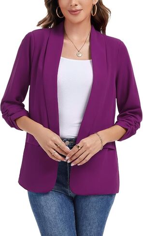 نساء Ruched 3/4 Sleeve Blazers عارضة شال من طية صاخبة مبطئة الكتف مفتوحة السترات السترة الأمامية الجيب in Saudi Arabia