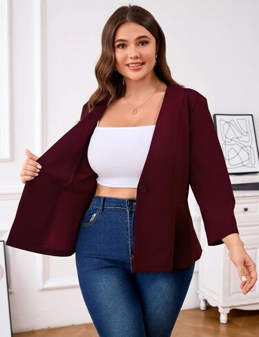 Women's Plus Size Blazer Button Ruffle Casual Blazers Open Front Work Office Jackets Blazer in Kuwait