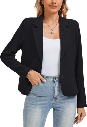Women's Long Sleeve Blazers Casual Notched Lapel Work Padded Shoulder Button Front Blazer Jackets Pocket in Saudi Arabia