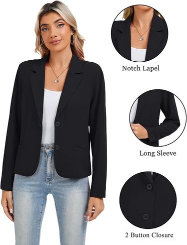 Women's Long Sleeve Blazers Casual Notched Lapel Work Padded Shoulder Button Front Blazer Jackets Pocket in Saudi Arabia