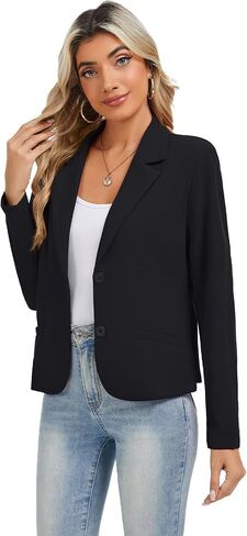 Women's Long Sleeve Blazers Casual Notched Lapel Work Padded Shoulder Button Front Blazer Jackets Pocket in Saudi Arabia
