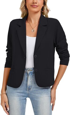 Women's Long Sleeve Blazers Casual Notched Lapel Work Padded Shoulder Button Front Blazer Jackets Pocket in Saudi Arabia