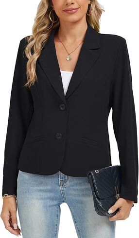 Women's Long Sleeve Blazers Casual Notched Lapel Work Padded Shoulder Button Front Blazer Jackets Pocket in Saudi Arabia