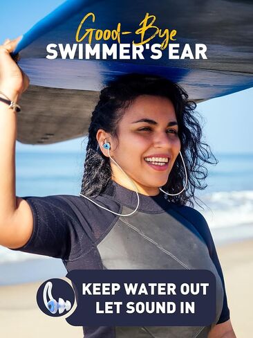 Swimming Ear Plugs with Lanyard, Custom-fit, Blocks Out Water Lets Sound in, Swimmer Earplugs for Swimming, Surfing, Diving and Other Water Activities, Black in Kuwait