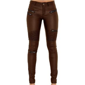 Black Pants PU Leather Coated Denim Pants for Women Sexy Tight Stretchy Rider Leggings in Saudi Arabia
