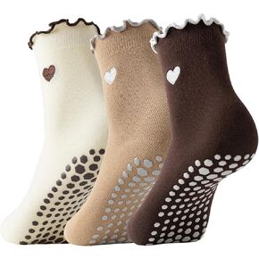 3 أزواج بيلاتيس الجوارب مع قبضة الكشكش غير القلح اللطيف قلب اليوغا جورب للنساء in Kuwait