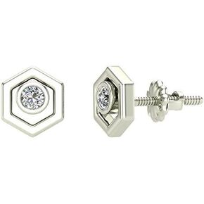 Diamond Earrings Hexagon Shape Studs Bezel Settings 10K Gold (0.10 ctw) in Kuwait