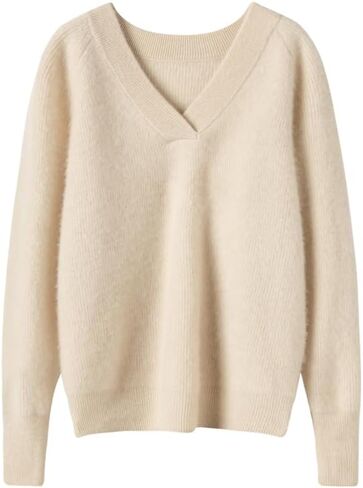 Women's Cashmere and Merino Wool Blend V Neck Sweater Lightweight Knit Sweater in Saudi Arabia