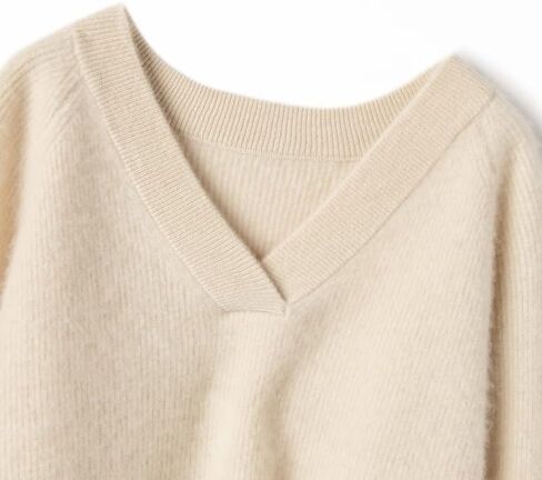 Women's Cashmere and Merino Wool Blend V Neck Sweater Lightweight Knit Sweater in Saudi Arabia