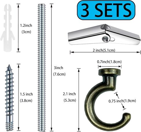 6 Sets Large Swag Ceiling Hooks Heavy Duty Swag Hook with Hardware for Hanging Plants Ceiling Installation Cavity Wall Fixing (3 Sets White) in Kuwait