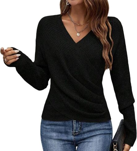سترة HVT Womens 2025 Criss Cross Pullover v Neck Long Sleeve Teps Nature Dips in Kuwait