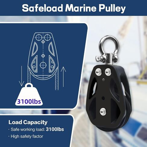 35mm Single Swivel Sailing Block - Compact Marine Pulley,1800 lbs WLL, Fits 3/8" (9mm) Line, 316 Stainless Steel & PA6.6 Nylon Construction,Sailing hardware-HL001 in Kuwait