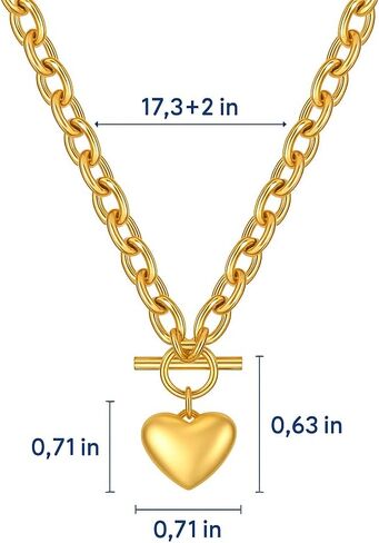 "18K Gold Heart Pendant Toggle Necklace for Women – Chunky Chain Choker, Waterproof, Tarnish Resistant, Dainty Statement Jewelry, Gift for Her" in Saudi Arabia