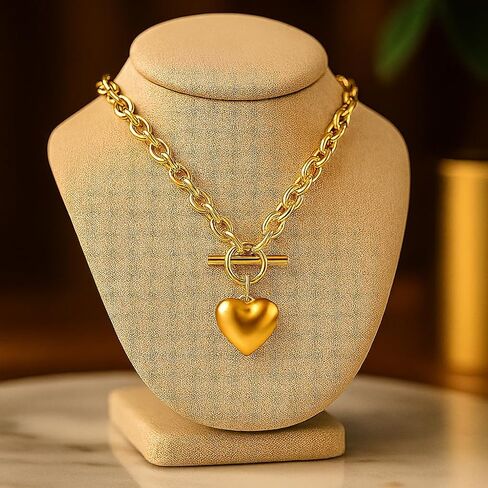 "18K Gold Heart Pendant Toggle Necklace for Women – Chunky Chain Choker, Waterproof, Tarnish Resistant, Dainty Statement Jewelry, Gift for Her" in Saudi Arabia