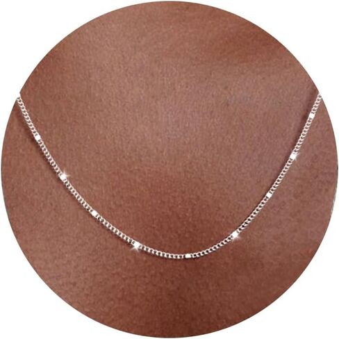 925 Sterling Silver Necklace Silver Chain Necklace for Women Cuban Link Chain 16K Gold Plated Chain Simple Dainty Necklace for Women Waterproof Trendy Jewelry Gift in Kuwait
