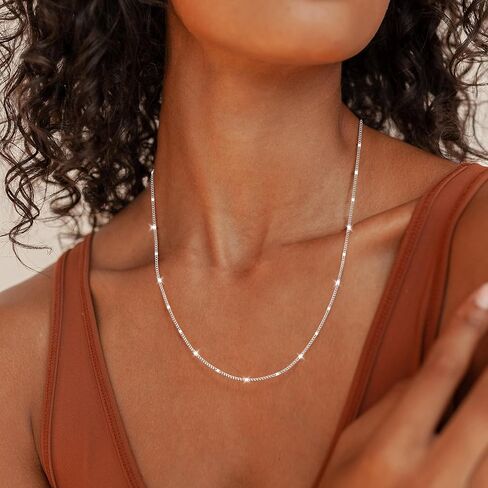 925 Sterling Silver Necklace Silver Chain Necklace for Women Cuban Link Chain 16K Gold Plated Chain Simple Dainty Necklace for Women Waterproof Trendy Jewelry Gift in Kuwait