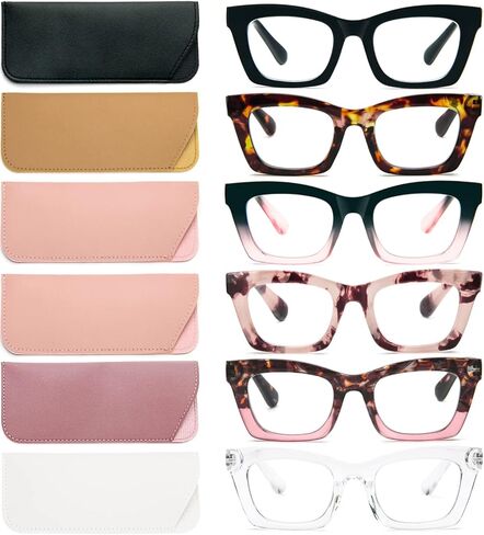 REAVEE 6 Pack Oprah Style Reading Glasses for Women Blue Light Blocking, Cute Square Computer Readers with Spring Hinge in Saudi Arabia