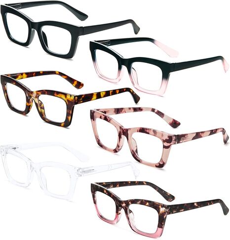 REAVEE 6 Pack Oprah Style Reading Glasses for Women Blue Light Blocking, Cute Square Computer Readers with Spring Hinge in Saudi Arabia