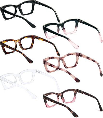 REAVEE 6 Pack Oprah Style Reading Glasses for Women Blue Light Blocking, Cute Square Computer Readers with Spring Hinge in Saudi Arabia