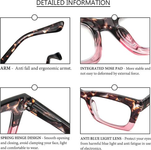 REAVEE 6 Pack Oprah Style Reading Glasses for Women Blue Light Blocking, Cute Square Computer Readers with Spring Hinge in Saudi Arabia