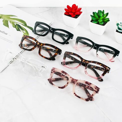 REAVEE 6 Pack Oprah Style Reading Glasses for Women Blue Light Blocking, Cute Square Computer Readers with Spring Hinge in Saudi Arabia
