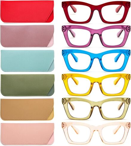 REAVEE 6 Pack Oprah Style Reading Glasses for Women Blue Light Blocking, Cute Square Computer Readers with Spring Hinge in Saudi Arabia