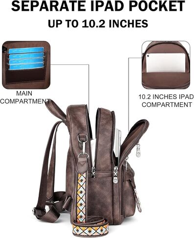 FADEON Small Backpack Purse for Women Designer PU Leather Roomly Mini Backpacks Multi Pocket Fashion Shoulder Backpack in Saudi Arabia