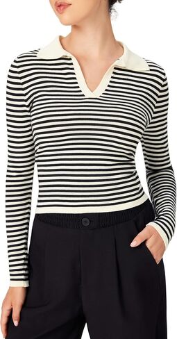 CIDER Striped Sweater for Women V Neck Long Sleeve Slim Fitted Ribbed Knit Casual Pullover Polo 2025 Fall Sweater in Saudi Arabia
