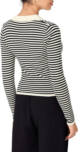 CIDER Striped Sweater for Women V Neck Long Sleeve Slim Fitted Ribbed Knit Casual Pullover Polo 2025 Fall Sweater in Saudi Arabia