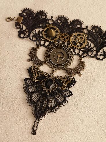 Sacina Black Floral Fingerless Gloves, Victorian Steampunk Wristband, Gothic Vintage Accessories for Women in Saudi Arabia