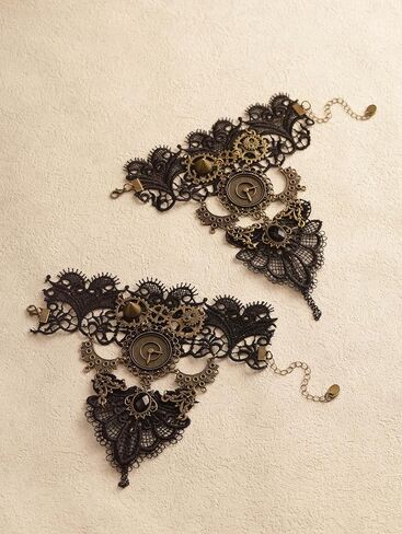 Sacina Black Floral Fingerless Gloves, Victorian Steampunk Wristband, Gothic Vintage Accessories for Women in Saudi Arabia