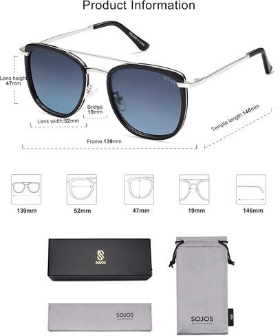 SOJOS Retro Aviator Square Polarized Sunglasses For Women Men,Vintage Women's Sun Glasses Shades UV400 SJ2180 in Saudi Arabia
