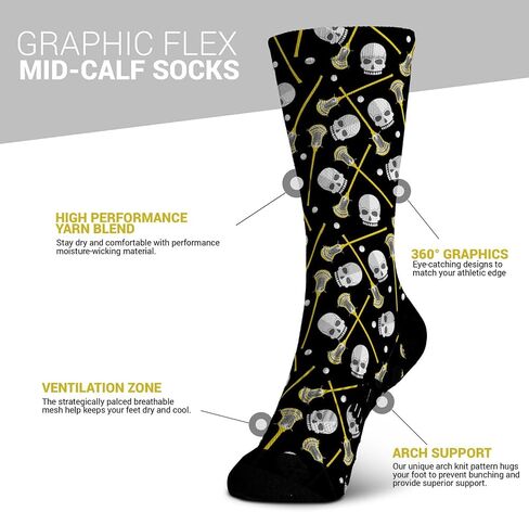 ChalkTalkSPORTS Lacrosse Performance Mid-Calf Socks - Multiple Designs - Graphic Flex Lacrosse Socks - Youth and Adult in Saudi Arabia