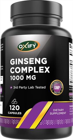مجمع Ginseng Oxify 1000 ملغ مع B12 و Royal Jelly | 120 كبسولات | خالية من الغلوتين ، غير المعدلة وراثيا | ملحق مصنوع في الولايات المتحدة in Kuwait