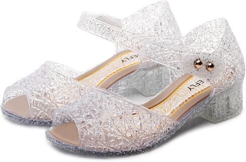 TANDEFLY Princess Jelly Flats for Girls - Sparkly Dress Up Sandals for Birthday Party, Snow Queen Cosplay, Toddler & Kids (Ages 3-8) | Lightweight Ballet Heels for Little Girls in Kuwait