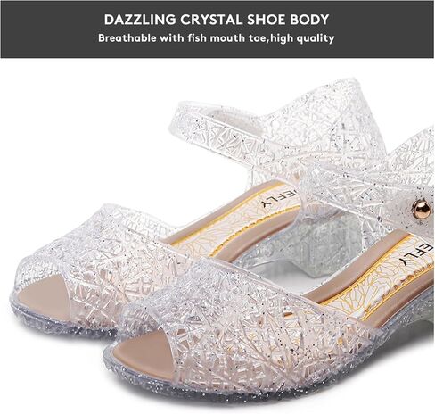 TANDEFLY Princess Jelly Flats for Girls - Sparkly Dress Up Sandals for Birthday Party, Snow Queen Cosplay, Toddler & Kids (Ages 3-8) | Lightweight Ballet Heels for Little Girls in Kuwait