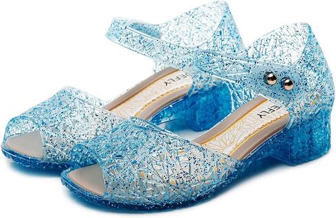 TANDEFLY Princess Jelly Flats for Girls - Sparkly Dress Up Sandals for Birthday Party, Snow Queen Cosplay, Toddler & Kids (Ages 3-8) | Lightweight Ballet Heels for Little Girls in Kuwait