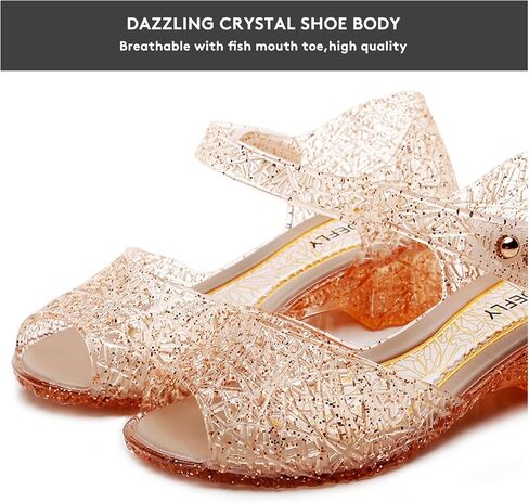 TANDEFLY Princess Jelly Flats for Girls - Sparkly Dress Up Sandals for Birthday Party, Snow Queen Cosplay, Toddler & Kids (Ages 3-8) | Lightweight Ballet Heels for Little Girls in Kuwait