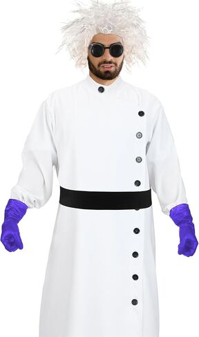 Jiuguva 9 Pcs Halloween Mad Scientist Costume for Adult Men Including Coat Belt Cup Gloves Goggles Wig Mustache Eyebrows in Kuwait