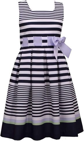 Bonnie Jean Little Big Girls 4-16 Poly Poplin Fit and Flare Multi-Stripe Navy Dress in Saudi Arabia