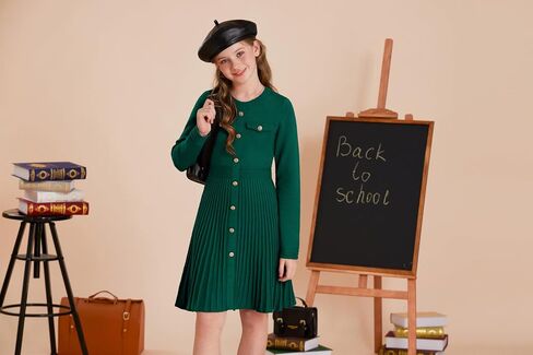 GRACE KARIN Girls Sweater Fall Dress Long Sleeve Knit Button Front Pleated A-Line Casual Winter Midi Dresses 5-14Y in Saudi Arabia