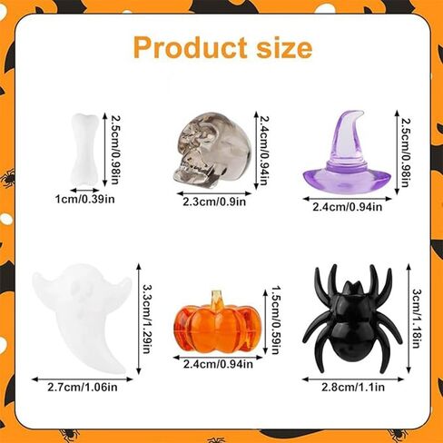 30 Pcs Halloween Vase Filler, Mini Acrylic Pumpkin Ghost Skull Spider Witch Hats Gems for Centerpieces Table Decorations, Halloween Sensory Bin Filler for DIY Crafts in Saudi Arabia