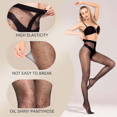 Women Women Polka Dot Lacts Oil Pantyhose 20 Denier Shimmer جوارب منقوشة مع نقاط in Saudi Arabia