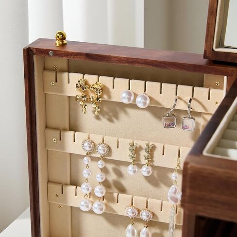 Black Walnut Wooden Jewelry Box, 6-Layer Lockable Jewelry Organizer Box for Women, Earring & Necklace Storage, Ring Trays, Gift for Wife, Mom or Her in Saudi Arabia