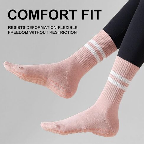 4 Pairs of Mixed-color Pure Cotton Yoga Socks for Women - Mid-calf Length, Anti-slip with Silicone, Ideal for Indoor Fitness, Pilates and Other Sports in Saudi Arabia
